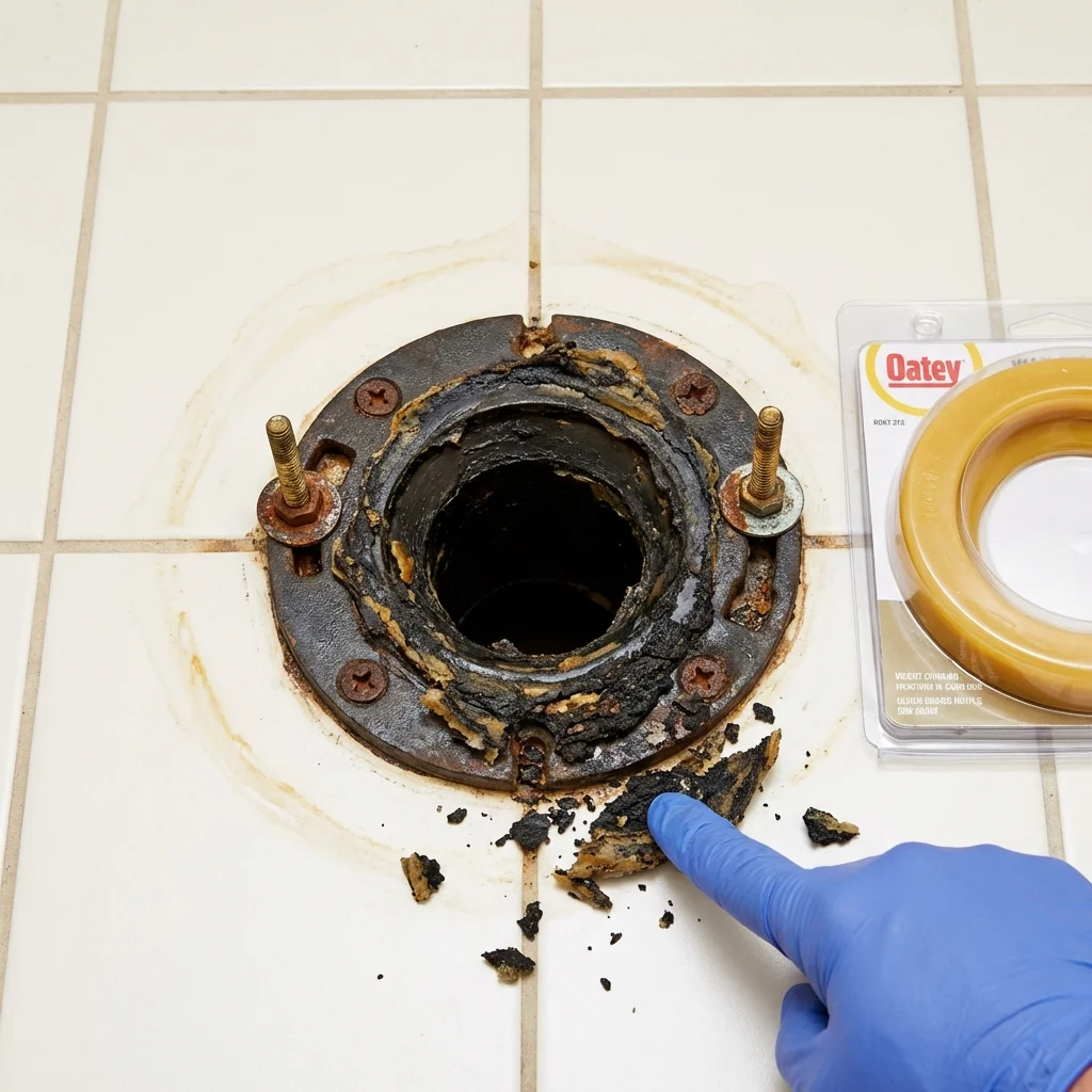Failed wax ring showing water seepage at the base of a toilet in a Kent, WA home