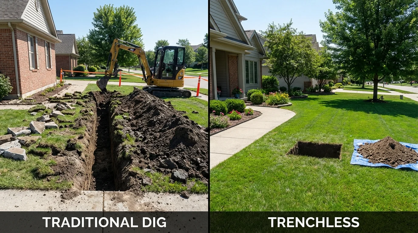 Trenchless sewer repair with minimal yard damage versus traditional excavation in Kent, WA